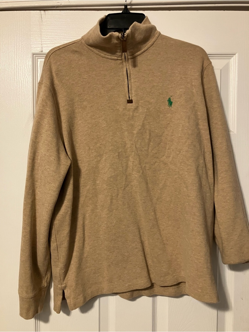 Ralph Lauren Polo 1/4 Zip Brown Beige Shirt Green Pony Mens Size Medium